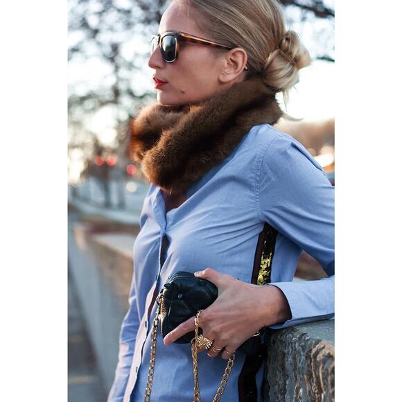 J. CREW Sequin Side Stripe Shirt Long Sleeve Button Down Blue Size 4 - Picture 4 of 12